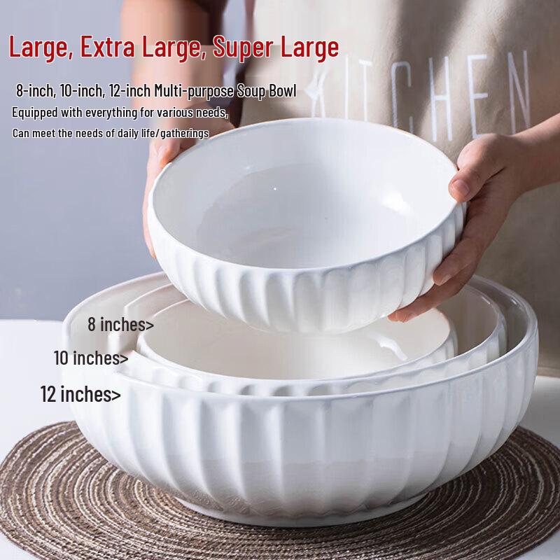 Youxia Pure White Shell-Edge Ceramic Serving Bowl