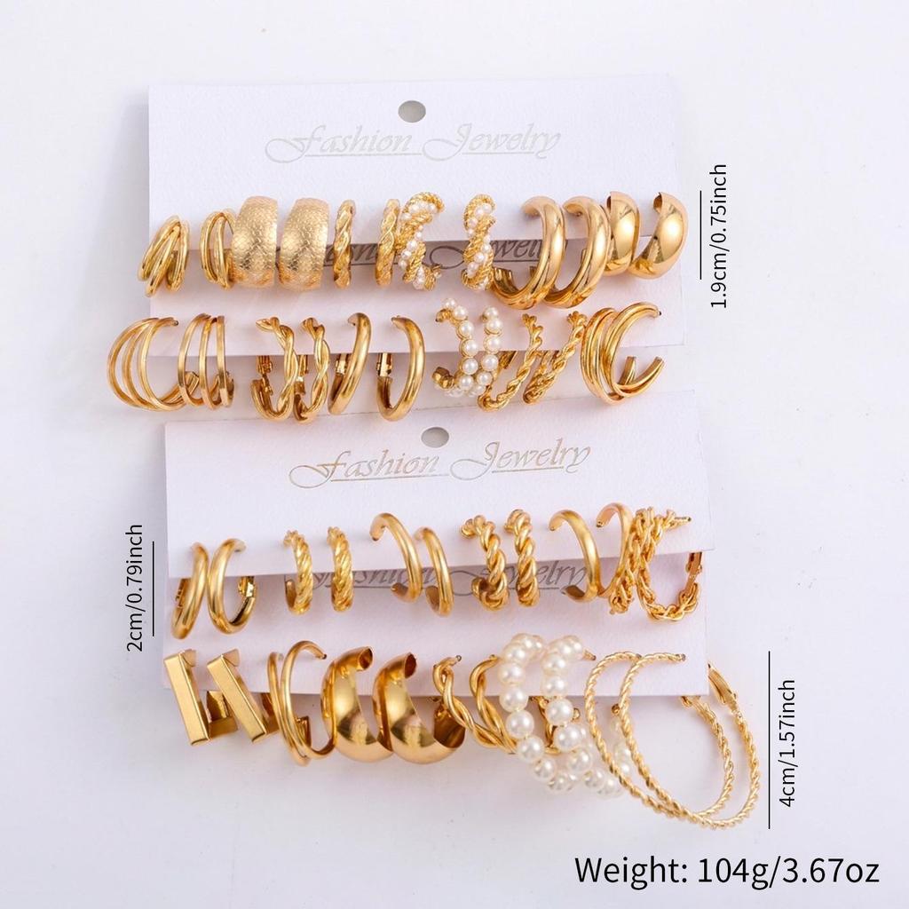 Elegant Retro Twisted Pearl & Metal Hoop Earrings Set for Women