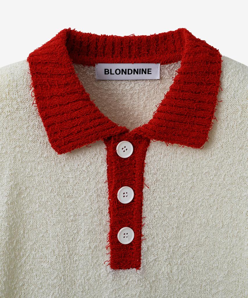 BLOND9 Tail Yarn Coloration Collar Knit_Red