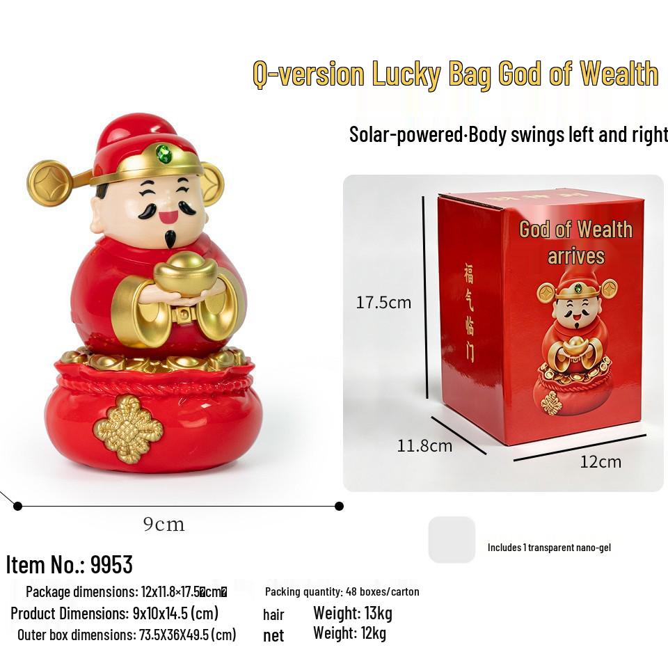 Solar-Powered Fortune God Waving Ornament - Stress Relief & Festive Charm for Car or Office, Perfect Birthday Gift