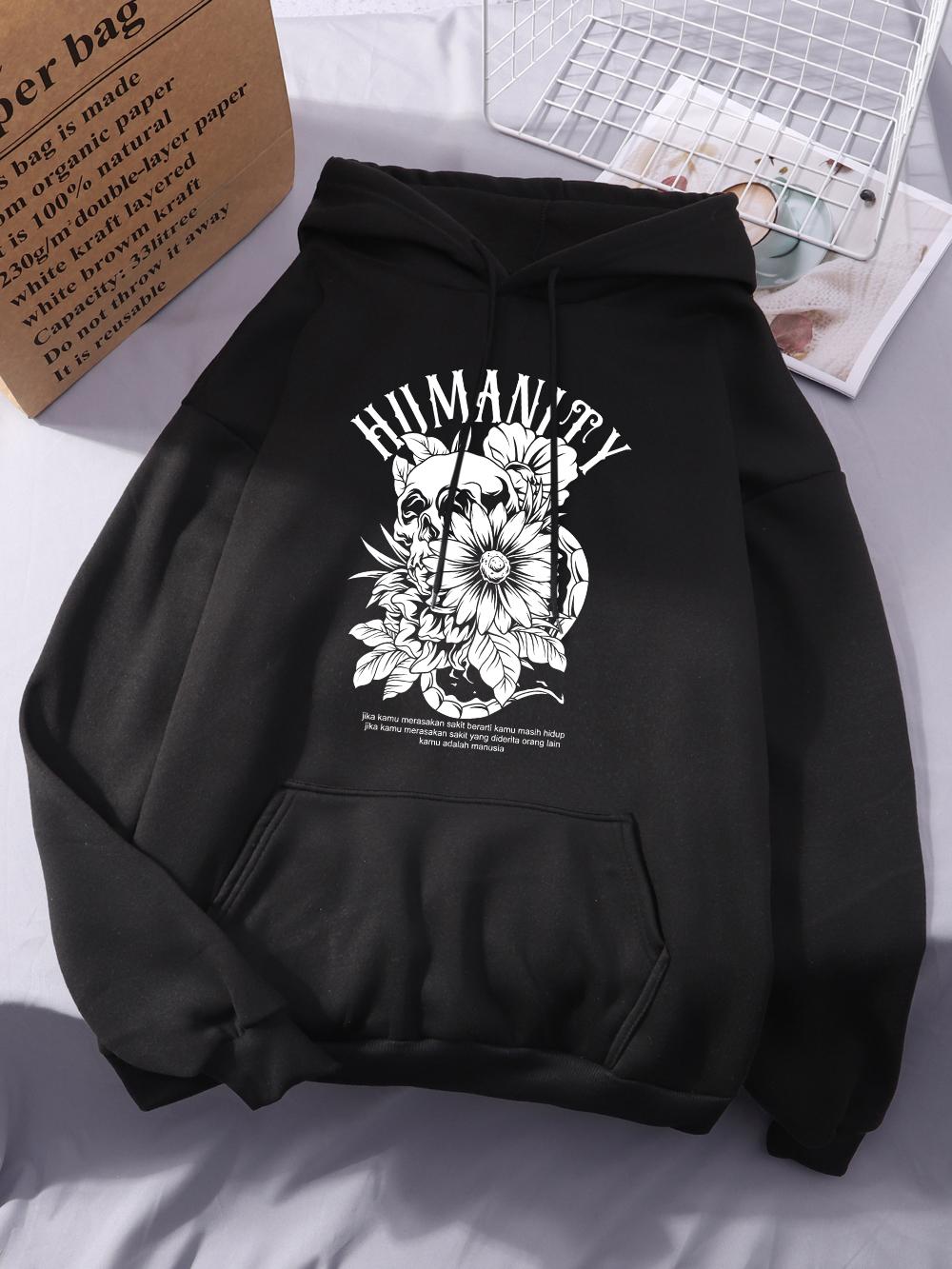 

Humanity Printing Hoodies Womens Basics Comfortable Pullovers Winter Fleece Warm Sweatshirts Casual Pocket Womans Streetwears 2XL