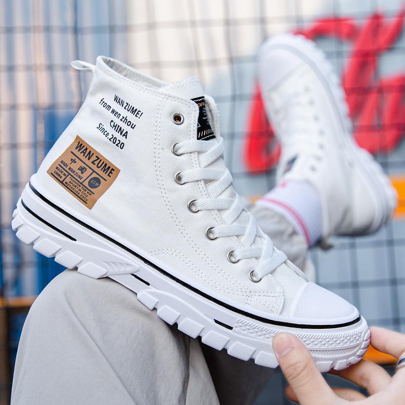 

Spring New High Top Men s Canvas Shoes Trend Student Casual Shoes Korean Edition Board Shoes Fashion Men s Shoes 39 белый