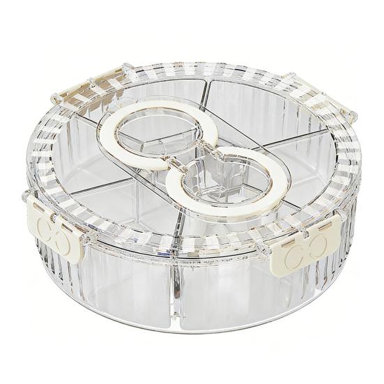 Refrigerator Storage Box with 6/7 Dividers Sealing Lid 360-Degree Rotating Tray Vegetables Shrimp Cocktails Party Appetizers Organizer