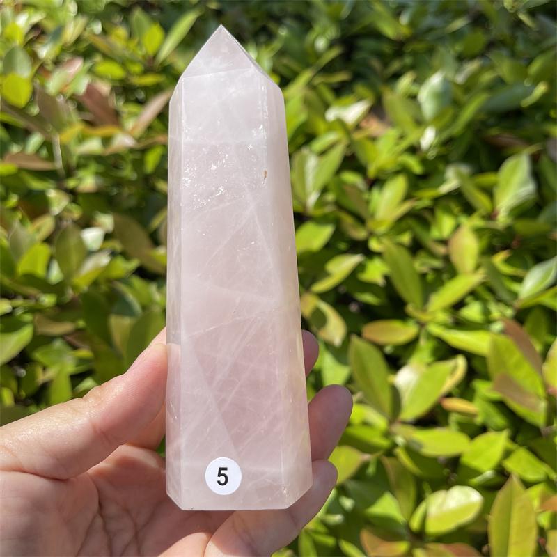 Natural Carved Pink Quartz Rose Crystal Point for Reiki Healing