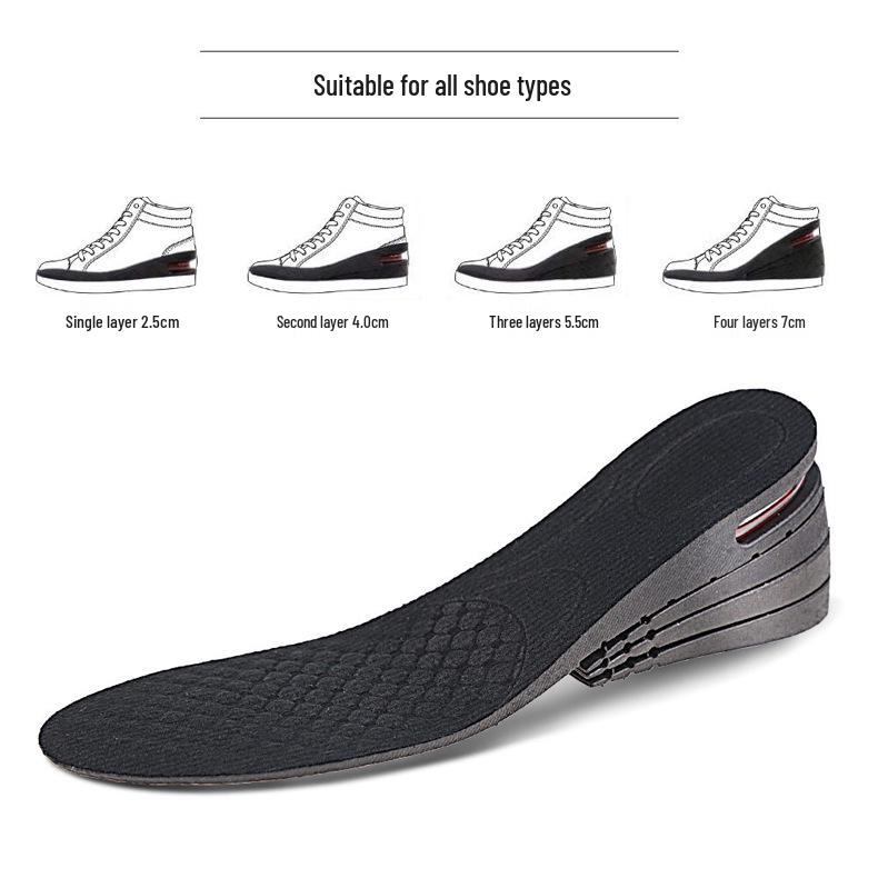 Adjustable Invisible Height Increasing Insole with PU Shock Absorbing Air Cushion for Men and Women, 3-7.5 cm.
