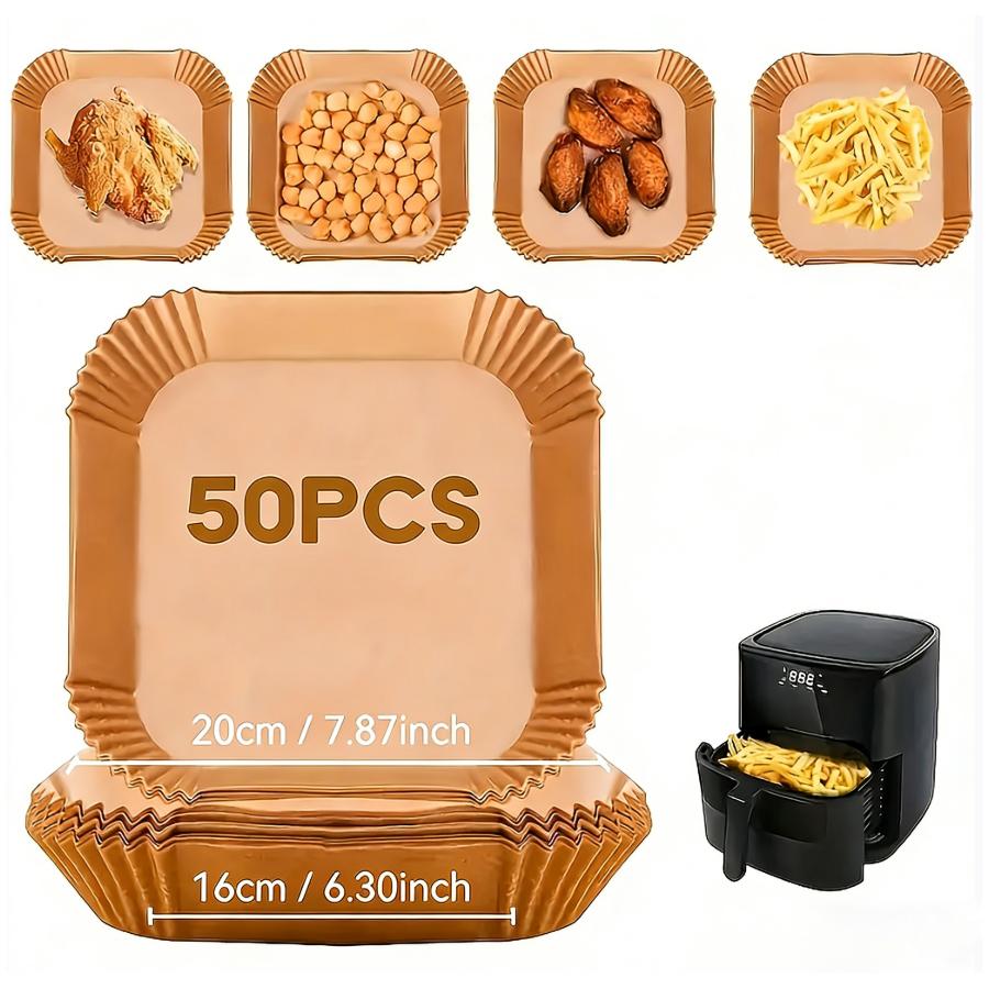 50Pcs Air Fryer Disposable Paper Non-Stick Airfryer Baking Papers Square/Round Air-Fryer Paper Liners Paper Kitchen Accessories