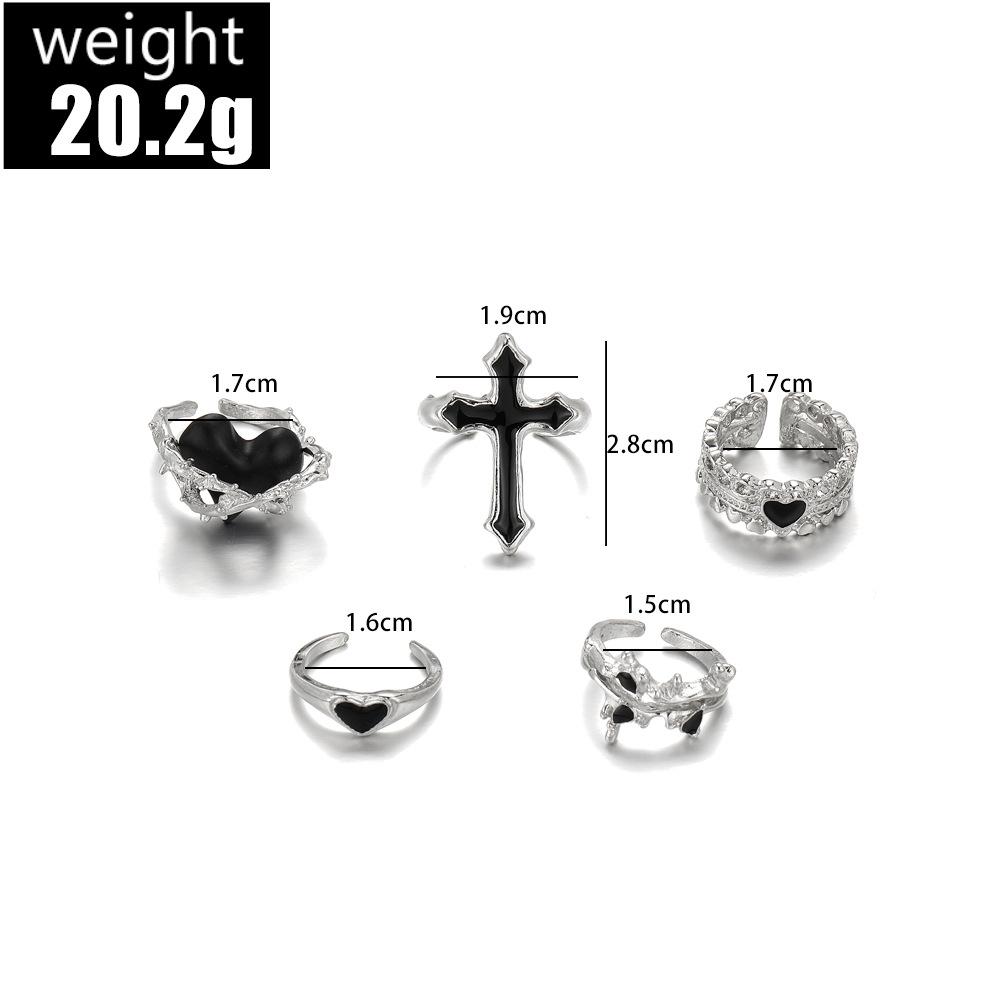 Flash Diamond Ring, Personalized Retro Black Love Opening 5-Piece Set, Drip Ring.