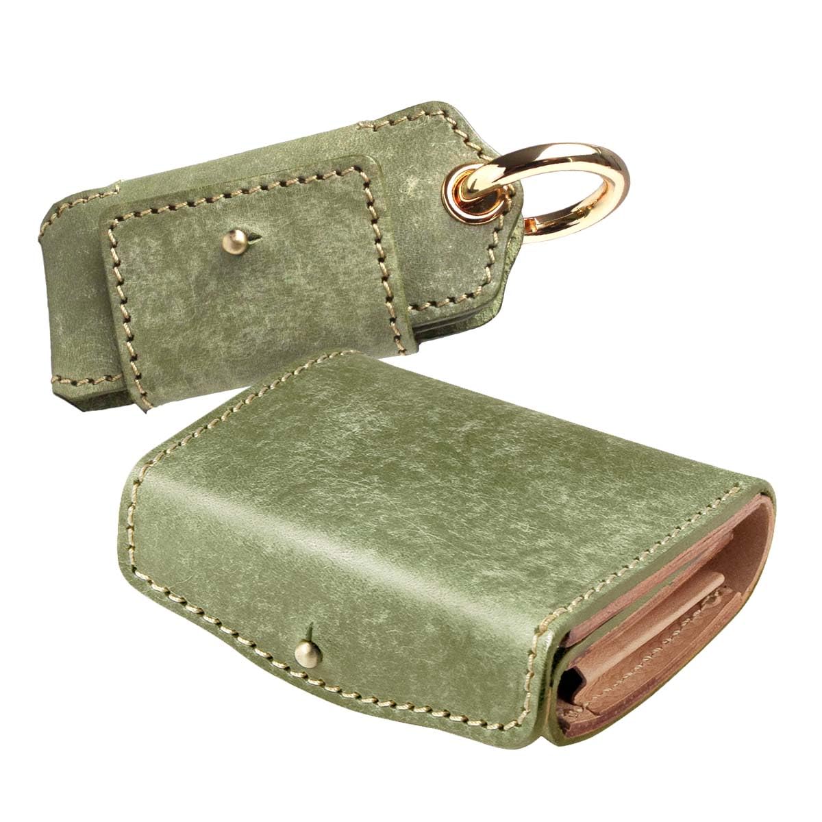 

Компактний потрійний чохол для смарт-ключа з натуральної італійської шкіри, набір з 2 штук, шкіряний гаманець з монетницею [Days Art] Чоловічий оливковий