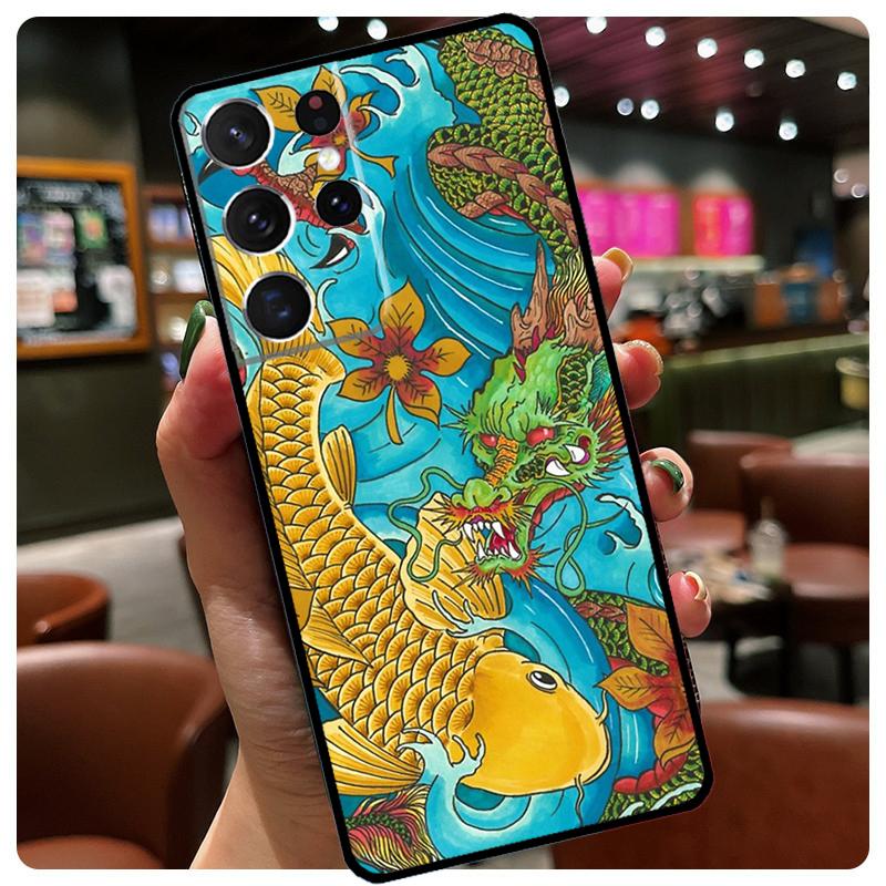 Tattoo Japanese Koi Dragon Wave Phone Case For Samsung Galaxy S25 Ultra S21 S22 S23 S24 Ultra S9 S10 Plus S24 S25 FE Cover