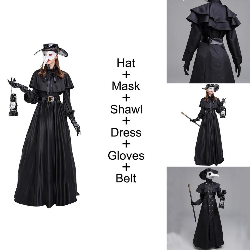 Cadılar Bayramı ve Cosplay İçin Çarpıcı Veba Doktoru Kostümü Keşiş Cosplay'i İçin Orta Çağ Kapüşonlu Bir Cübbe, Maske ve Şapka