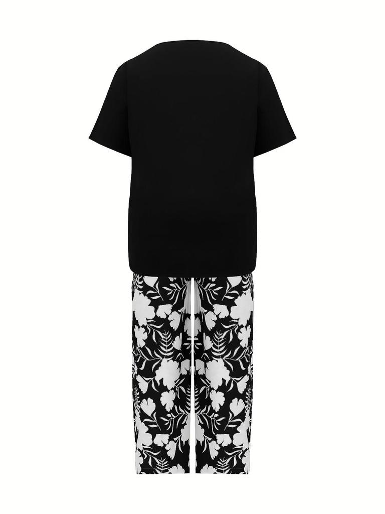 Women's Summer Fashion: Loose Printed Pants & Casual Top Two-piece Set
