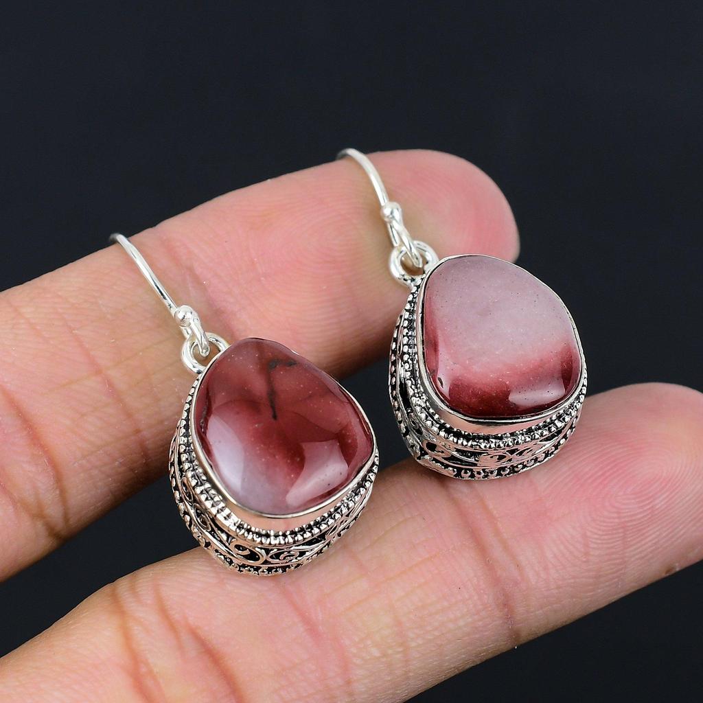 Womens Day Sale Natural Mookaite 925 Sterling Silver Drop Dangle Mother Earrings
