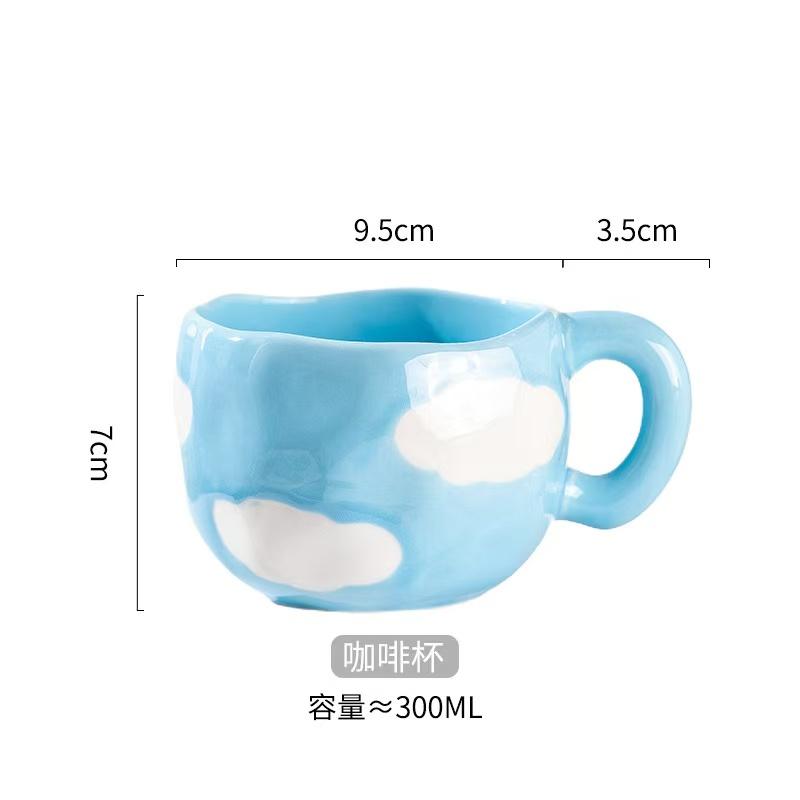 300ML Korean Style Hand Pinched Irregular Ceramic mug Hand-painted Flower Heart Coffee Cup Breakfast Milk Afternoon tea cup Gift