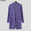 INCERUN Men Zip-up Long Sleeve Solid Fitted Pajamas Jumpsuits Romper Bodysuits Underwear