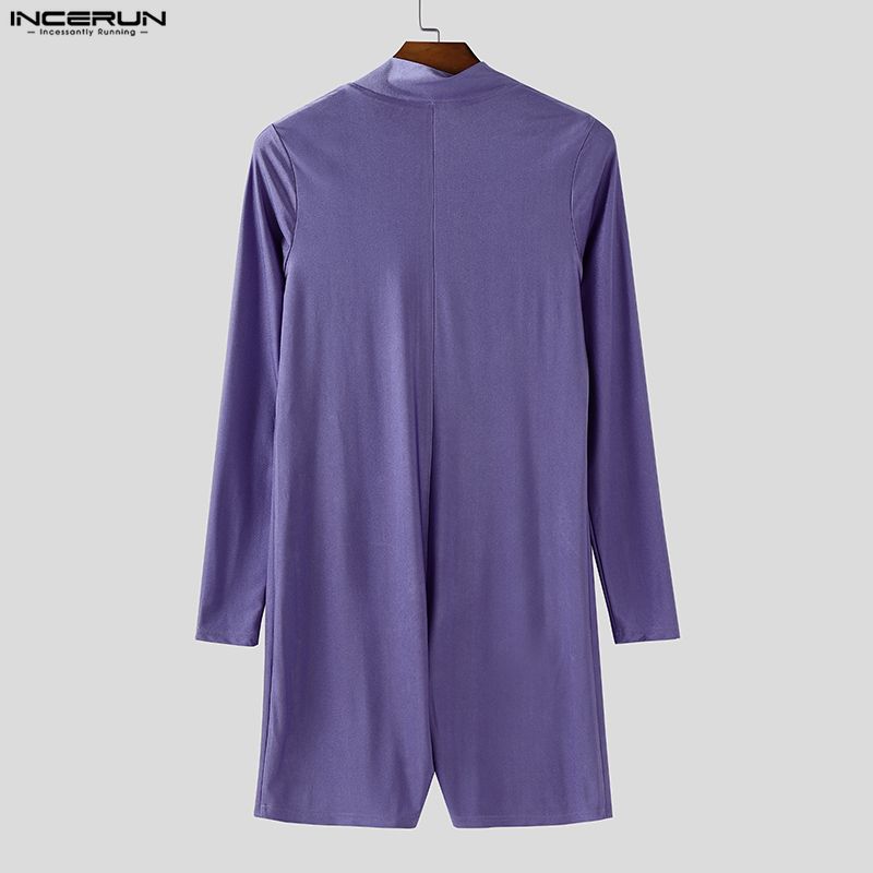 INCERUN Men Zip-up Long Sleeve Solid Fitted Pajamas Jumpsuits Romper Bodysuits Underwear