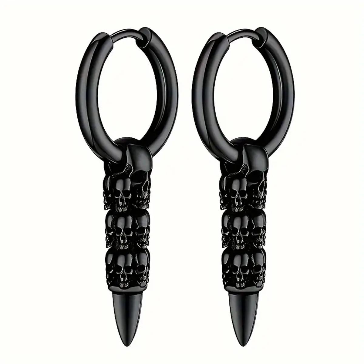 2Pcs 316L Stainless Steel Gothic Skull Bullet Earrings Hypoallergenic Cartilage Piercing Jewelry 12mm-24mm
