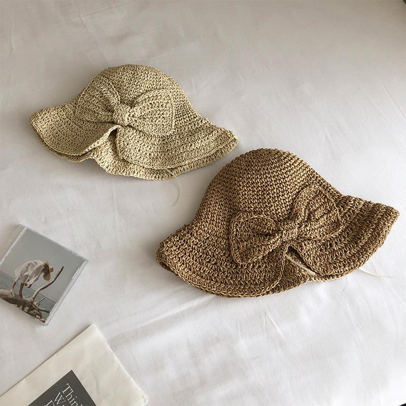 Summer Woven Breathable Sun Hat, Women's Foldable Beach Bucket Hat with Hollow-Out Design, Paper Crafted Non-Elastic Fisherman Cap for Vacation