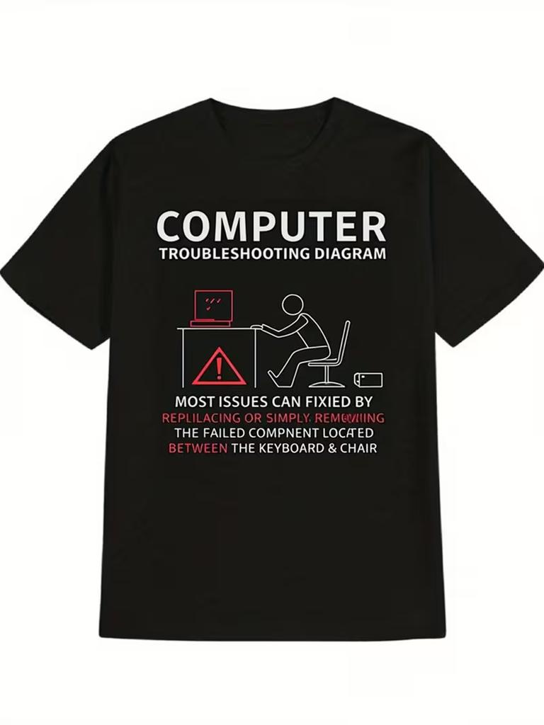Lustiges Computer-Ingenieur T-Shirt Unisex Lässige Oberteile Titeltext Cartoon-Figur Aufdruck UnisexS Oberteil Lässig Tägliche Kleidung Sommer Oberteil