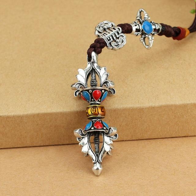 Tibetansk Seks-karakters Mantra Bønn Wheel Pendant Vajra Car Keychain