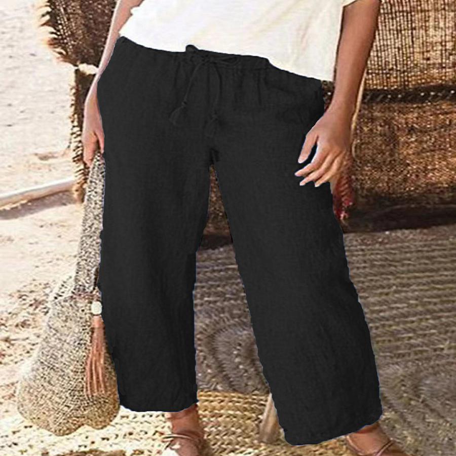 

Женщины Чистый цвет Шнурок Свободные прямые широкие брюки