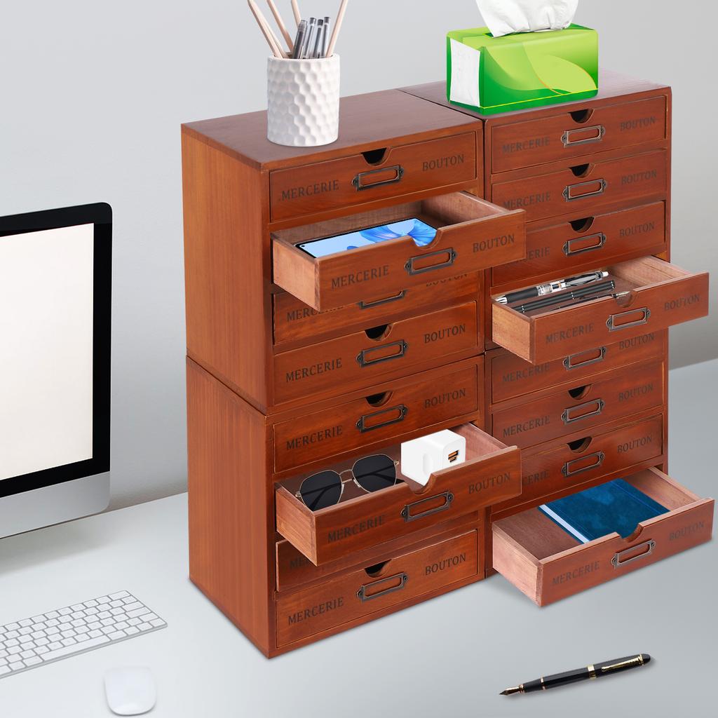 Vintage Schubladen Holz Schreibtisch-Organizer 16 Schubladen Geschenk-Organizer Ständer Braun für Geschäft Kosmetik, Akten, Bücher, Briefe, Zeitschriften