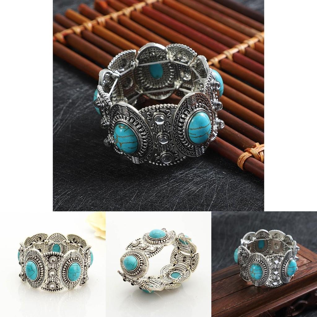 Vintage Bransoletki Turkusowe Zestaw Biżuterii z Geometrycznym Wzorem dla Kobiet