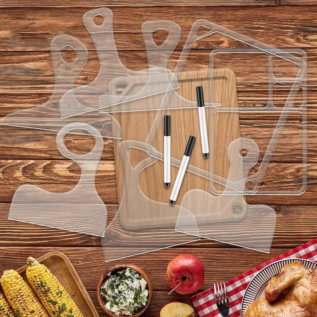 8PCS Router Templates for Woodworking 6 Acrylic Charcuterie Board Handle Template 2 Tray Router Templates Cutting Board Template with 3 Pens Angled