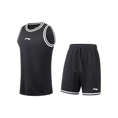 Li Ning Sports Basketball Series Logo Print Schnelltrocknend Atmungsaktiv Sportweste Shorts Set Herren Sportbekleidung Schwarz AATT023-5
