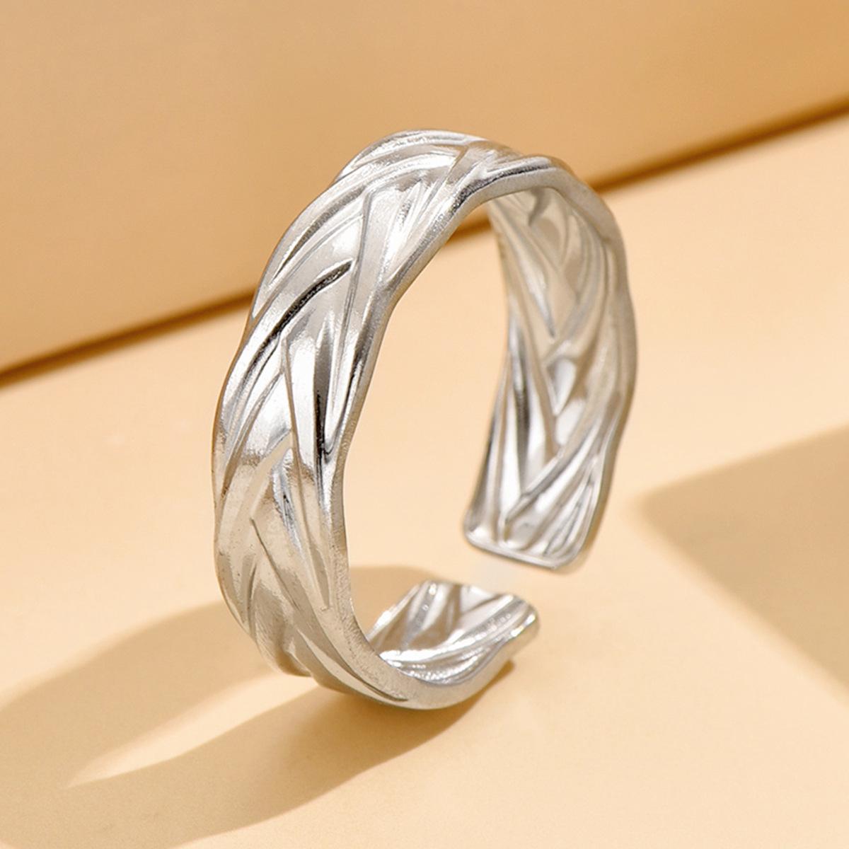 European Retro Woven Stainless Steel Ring, Unisex Wide Band for Index Finger