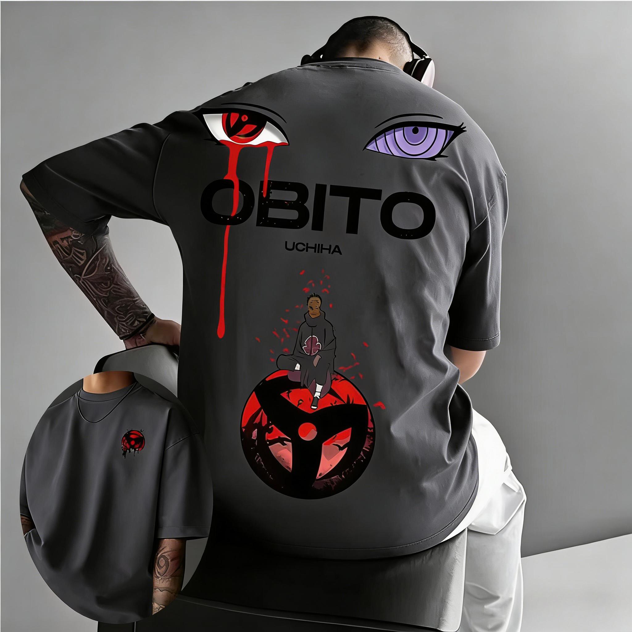 

Naruto Uchiha with Earthly Loop Eye Tshirt for Men Anime Pattern Printed Short Sleeve Fashionable High Quality Cotton Top L