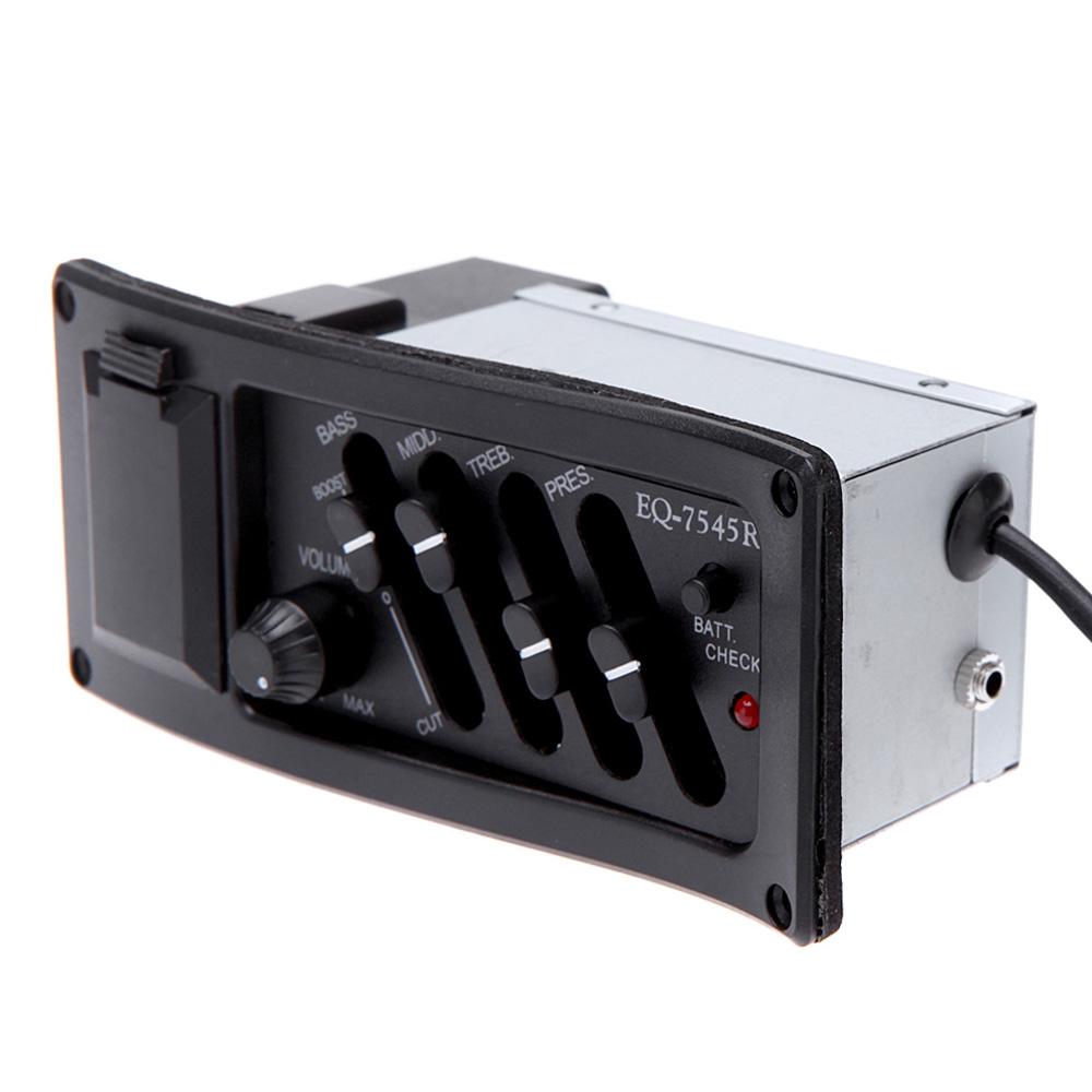 4 Band EQ Equalizer Piezo Pickup EQ 7545R Pre Amp Acoustic Guitar Preamp Amplifier Tuner