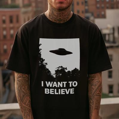 Maglietta I Want to Believe | Maglietta Alieno UFO per Maglietta X Files | Maglietta Sci-Fi Retrò