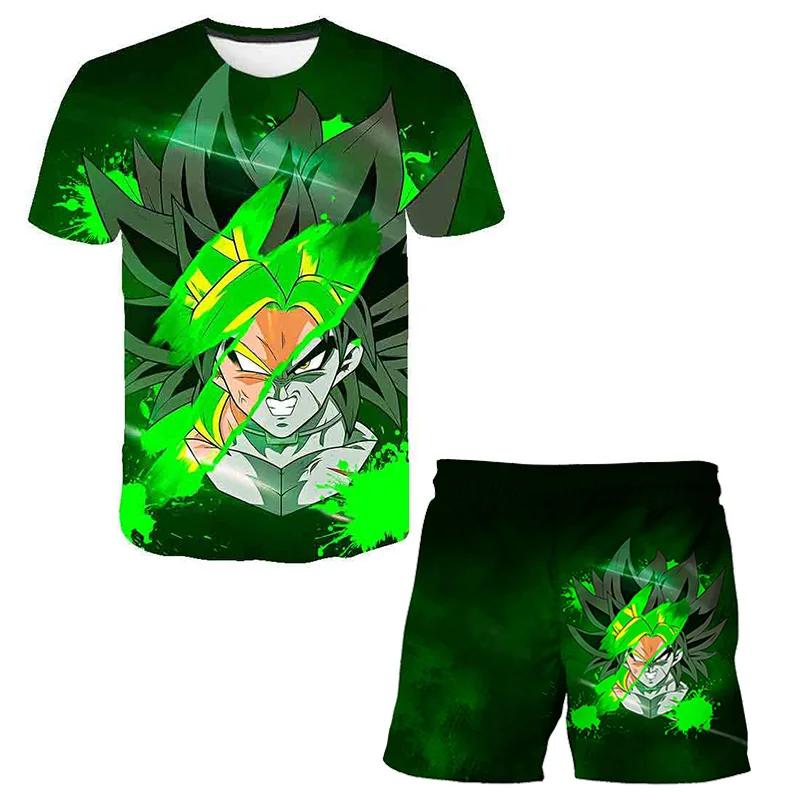 2025 Summer New Fashion Dragon Ball Tshirt Shorts 2 Piece Sets Kids Tracksuit Vegeta Clothes 3D Printed Dragon Ball T Shirts  Suit