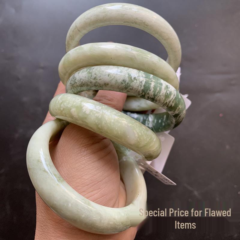 TXY1 Exclusive Natural Xiuyu Jade Bracelet - Old Oil Green Jade with Flawed Design. 56/57