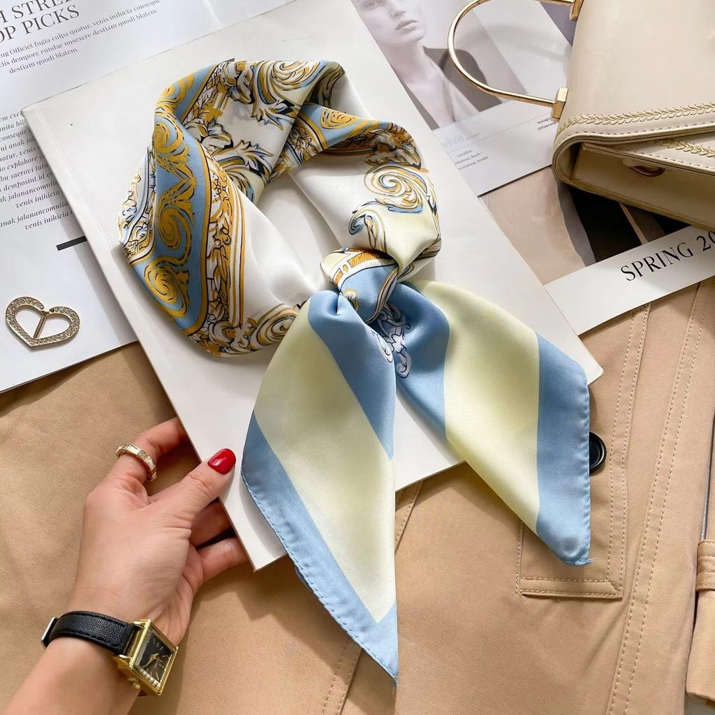 Classics Print 70*70Cm Silk Square Scarf Women Fashion Soft Satin Hairband Neckerchief Tie Female Headband Foulard Bag Ribbon