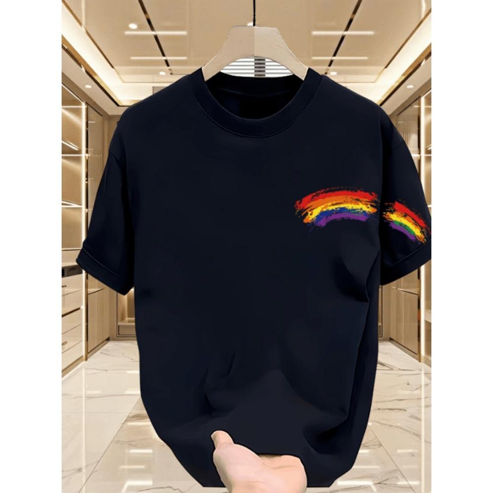 American Ruffian Handsome Pure Cotton Rainbow Printing Short-sleeved T-shirt Young Men's and Women's Top