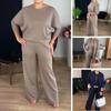 Women's 3-Piece Set: Pure Color Round Neck Top with Belt and Comfortable Long Sleeve Pants