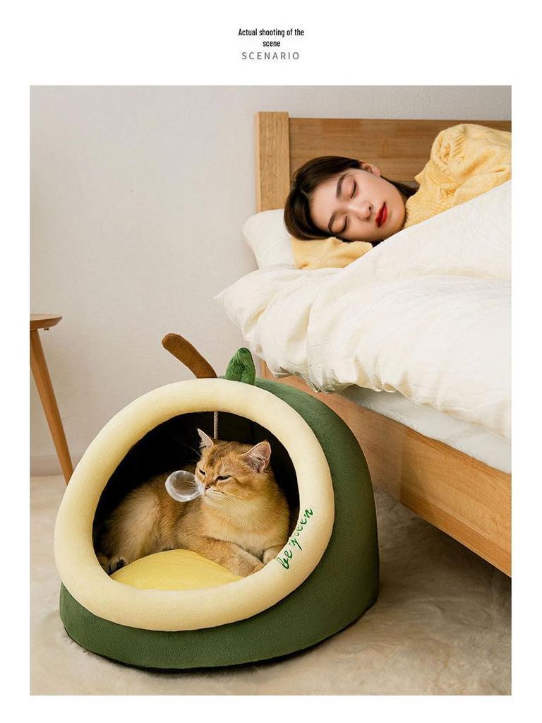 All-Season Avocado Pet Bed: Removable, Washable Shelter for Cats & Small Dogs