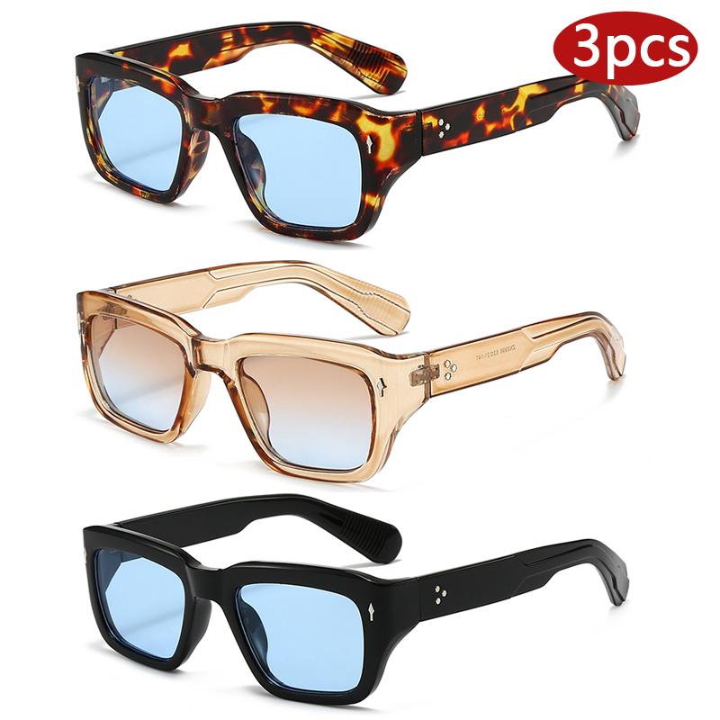 

3pcs Fashion New 2026 Rivet Square Sunglasses Women Y2K Small Frame Personalized Sun Glasses Outdoor Casual Retro Color Eyewear