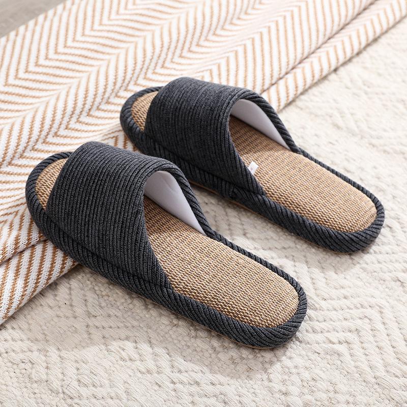 Linen slippers women's summer indoor home use non-slip sweat-absorbing breathable wooden floor sandals men