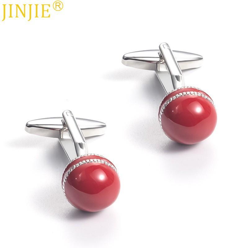 Red Painted Silver Edged Ball Shaped Copper Metal Cufflinks Men's French