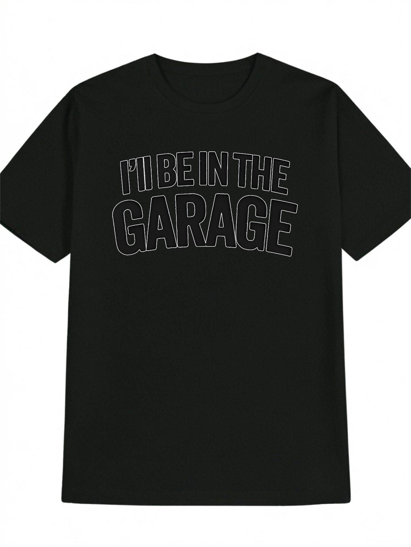 

Casual Graphic T-shirt with HIDE IN THE GARAGE Bold Print - Black & White Contrast Round Neck Summer Tee XXXL