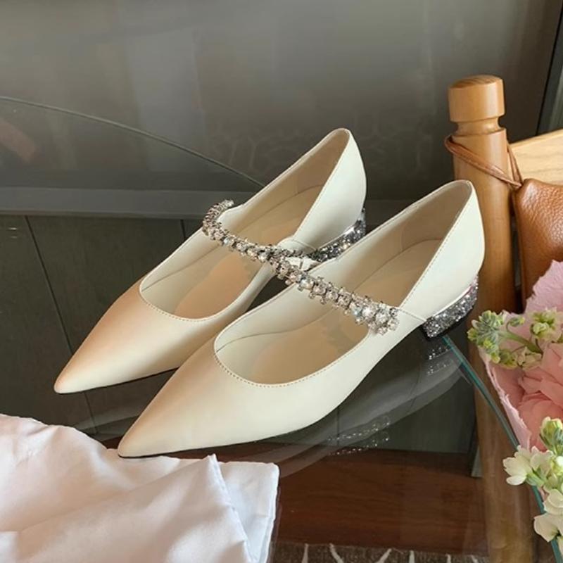 2025 New Small Pointed Flash Diamond Versatile Leopard Print Shallow Mouth Small Thick Single Order Shoes for Women in Spring