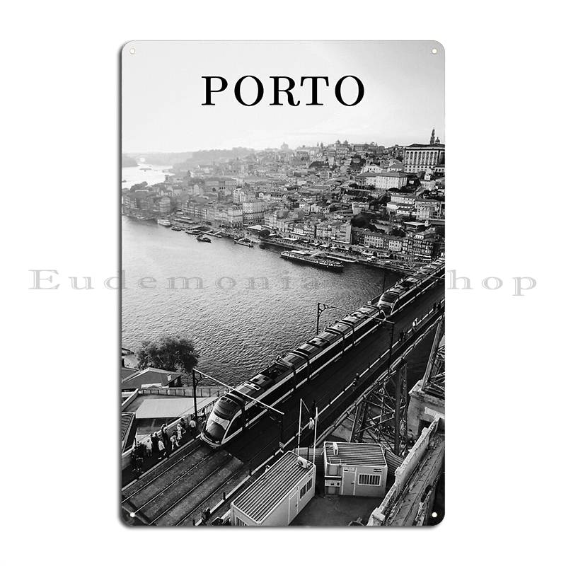 Black And White Porto Portugal Europe Porto Street Scene postage Metal Cinema Plaques Home Club Design Tin Sign Poster 20x30cm(7.8x11.8inch)