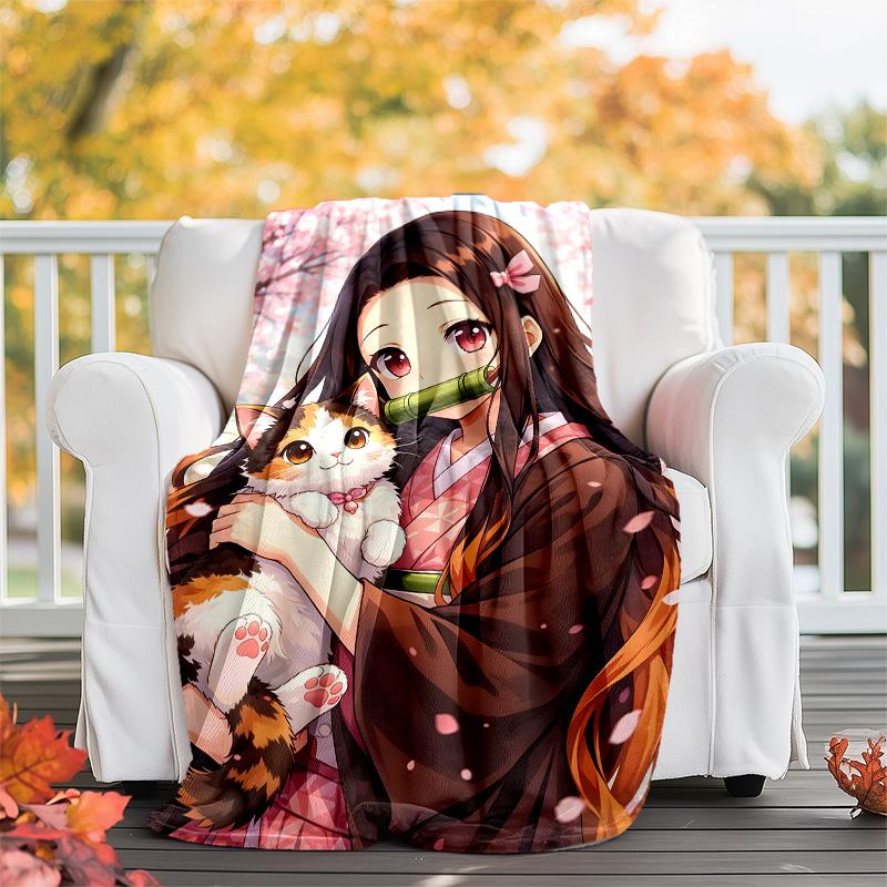 1pc nezouko Theme Blanket - Digital Print, Polyester, Cozy for All Seasons, Perfect for Outdoor, and Travel