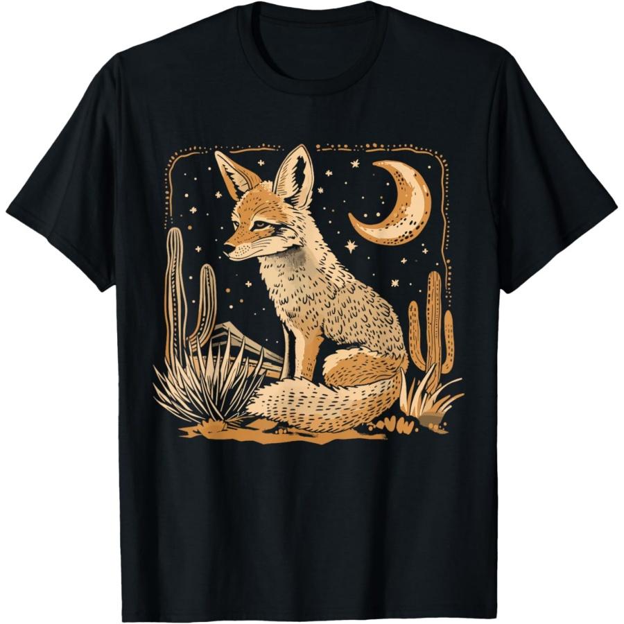 Coyote Desert Nature Scenic Wild Animal South West Cactus T-Shirt XXXXXL чёрный