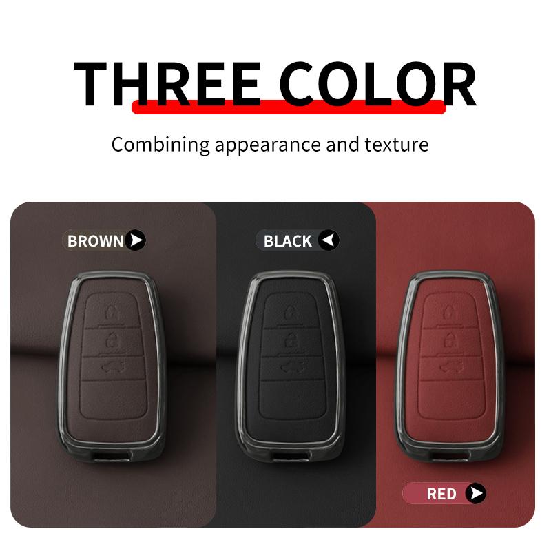 Metal Leather Car Key Case Cover For Toyota Prius Camry Corolla CHR C-HR RAV4 Land Cruiser Prado Protected Shell Keychain Fob