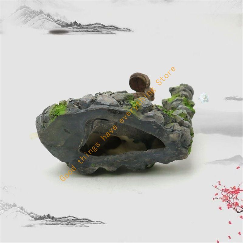Flowing Waterwheel Statue Fishtanks Landscape Potted Plant Ornament Fish Shelter 55KF