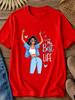 WomenS Tee-WoLiving My Best Life T Shirt Smiling WomanLettering Printrew Ne K Short Sleeve Blouseomp