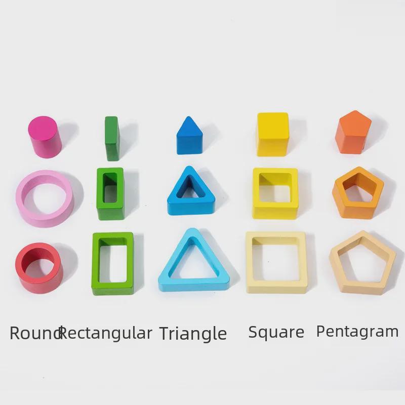 Colorful Geometric Puzzle Set for Early Education: Five Piece Shape-Matching Intelligence Blocks for Babies and Children.